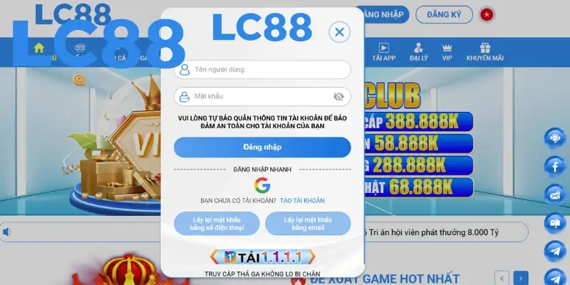 Các thao tác đăng nhập Lc88